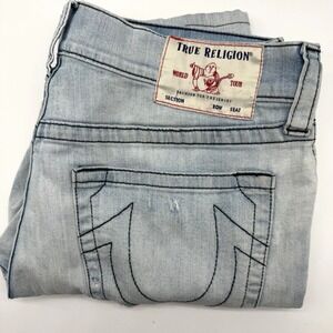 True Religion Rocco Moto Mens 34 Light Blue Relaxed Skinny Biker Jeans 102458